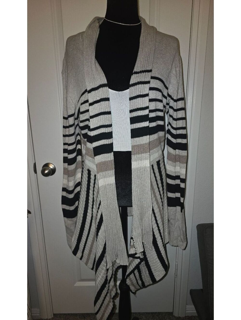 St. John's Bay Women's Long Sleeve Striped Open Front Cardigan Sweater Large